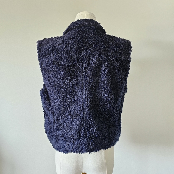 Gap L Navy Blue Fuzzy Vest Button Up - Picture 3 of 5